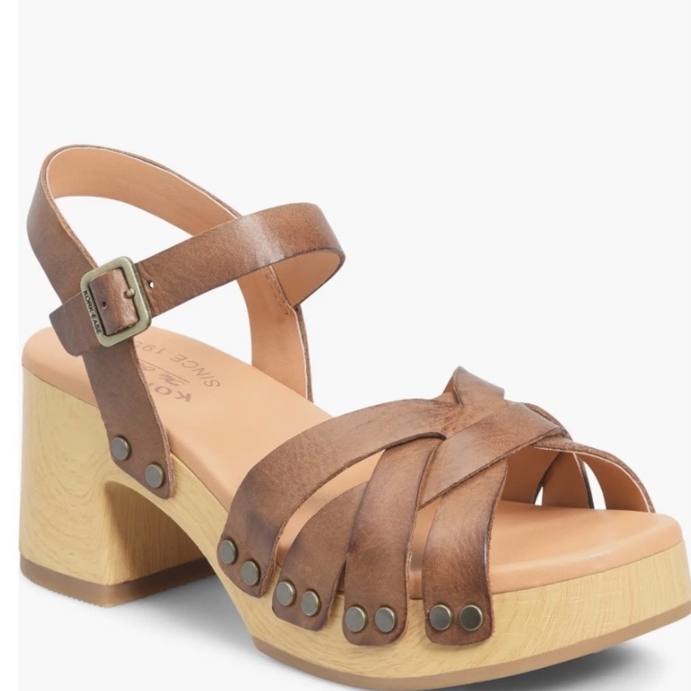 Kork-Ease Ester Brown Leather Studded Platform Sandals Women's Size 8 $160